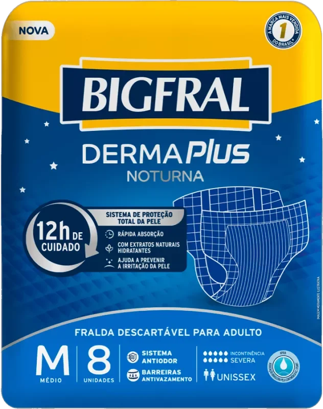 FRALDA BIGFRAL DERMA PLUS NOTURNA M 08UN GERIÁTRICA
