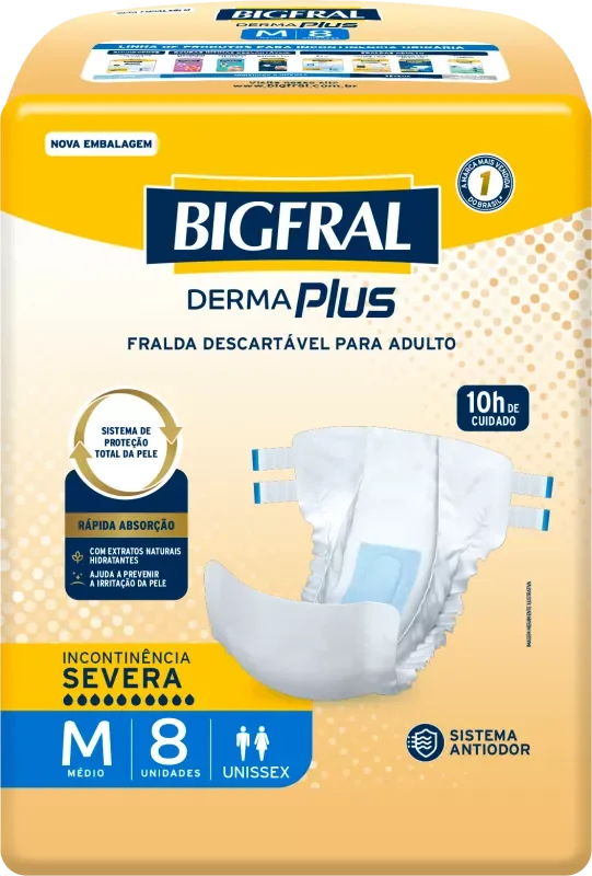 FRALDA BIGFRAL DERMA PLUS REGULAR M 08UN GERIÁTRICA