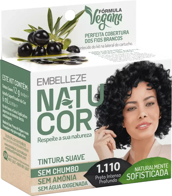 COLORAÇÃO NATUCOR KIT 12G 01.110 PRETO INTENSO PROFUNDO