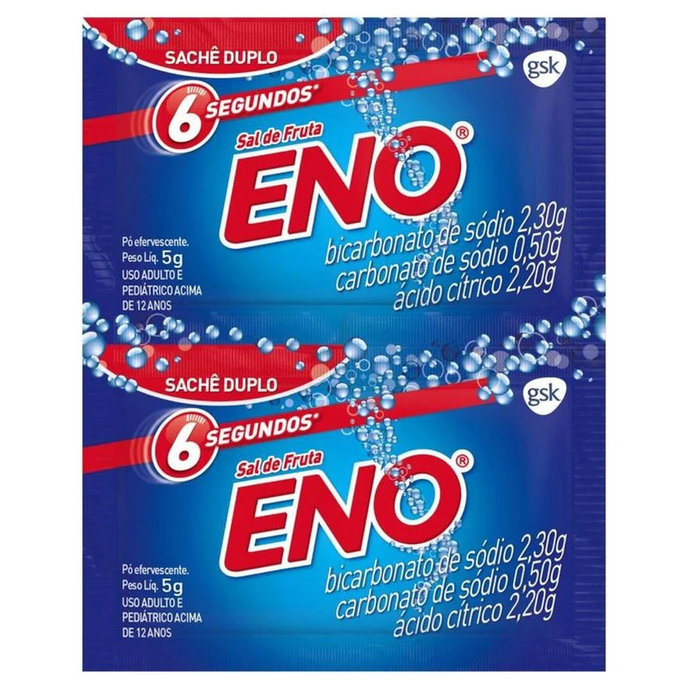 Sal de Frutas Eno Pó Efervescente de Uso Oral Sabor Tradicional com 2 Envelopes com 5g