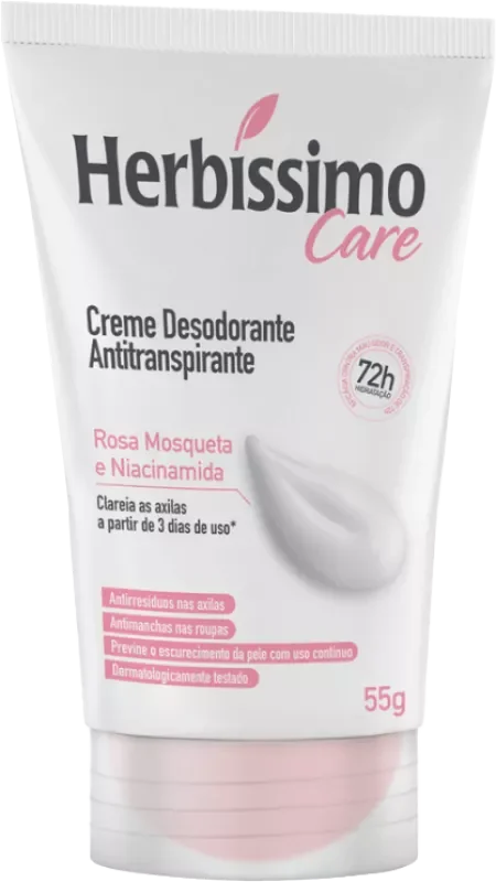 DESODORANTE HERBÍSSIMO CARE CREME 055G BISNAGA ROSA MOSQUETA E NIACINAMIDA