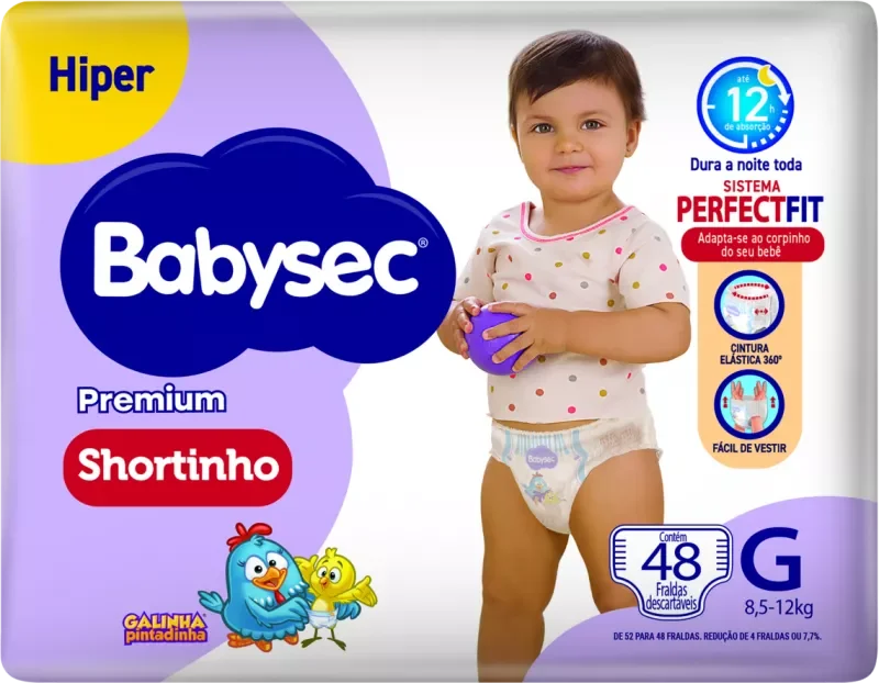FRALDA BABYSEC PREMIUM SHORTINHO HIPER G 48UN