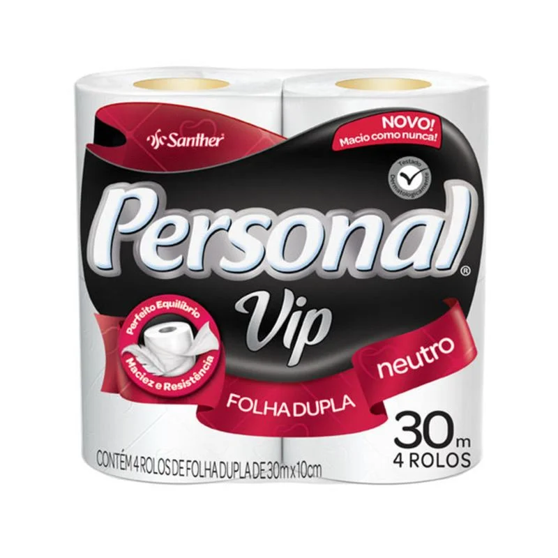 Papel Higiênico Personal Vip Folha Dupla com 4 Unidades