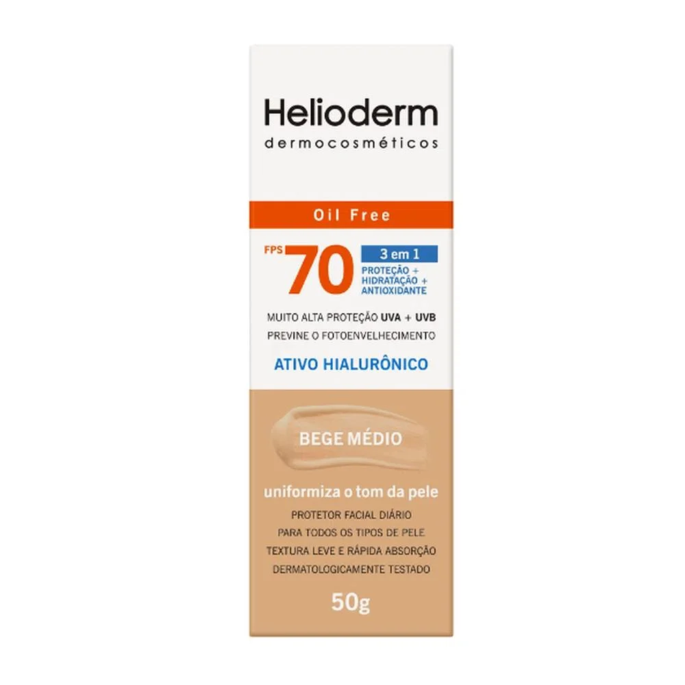 Protetor Solar Facial Helioderm FPS 70 3 em 1 Bege Médio 50g