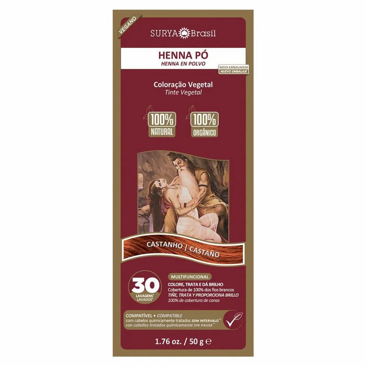 Tintura Henna Pó Surya Brasil Castanho 50g