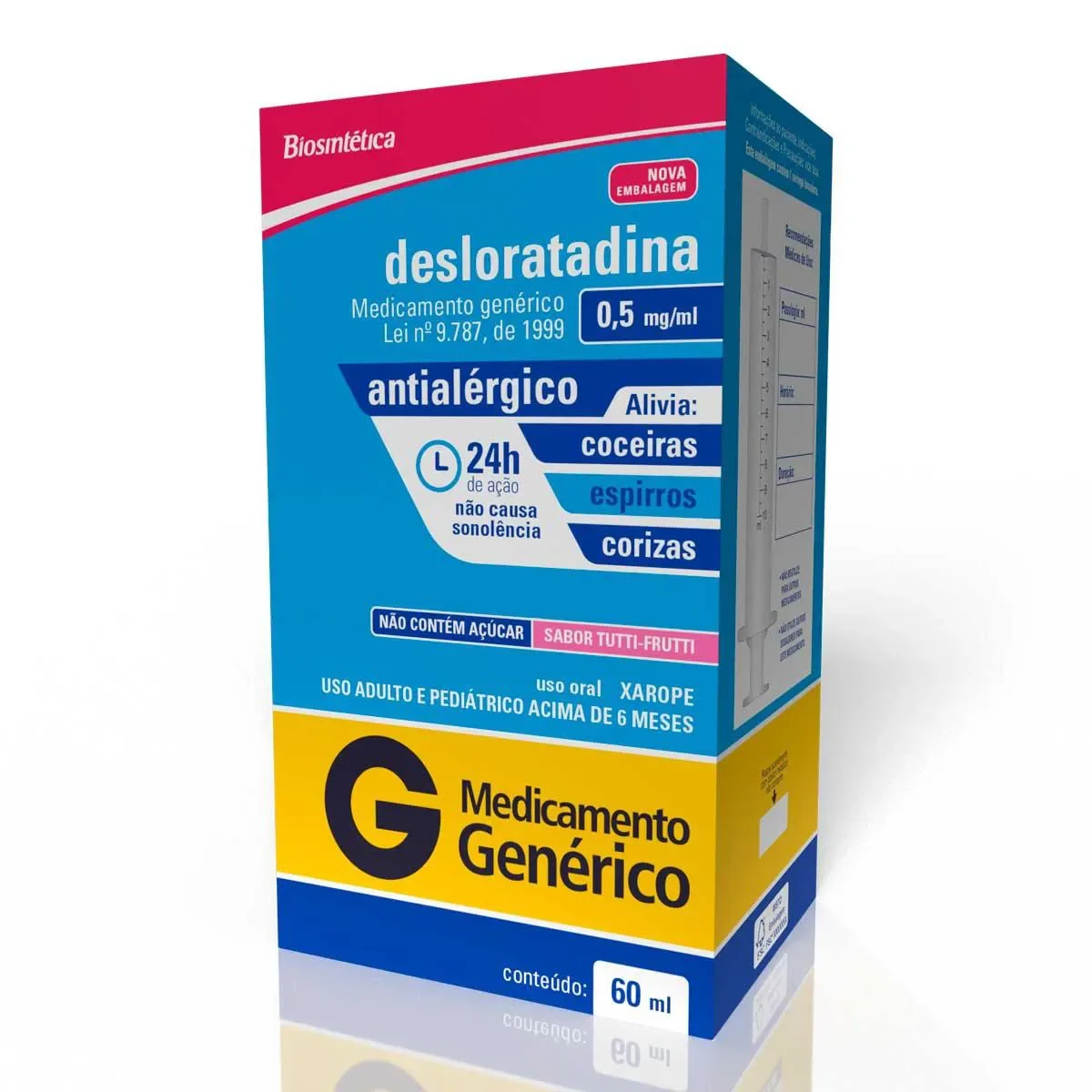 Desloratadina 0,5mg/ml com Seringa Dosadora Xarope Frasco 60ml