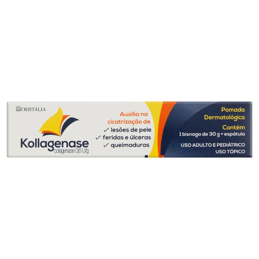 Kollagenase 0,6UI/g com Espátula Pomada de Uso Dermatológico Bisnaga 30g