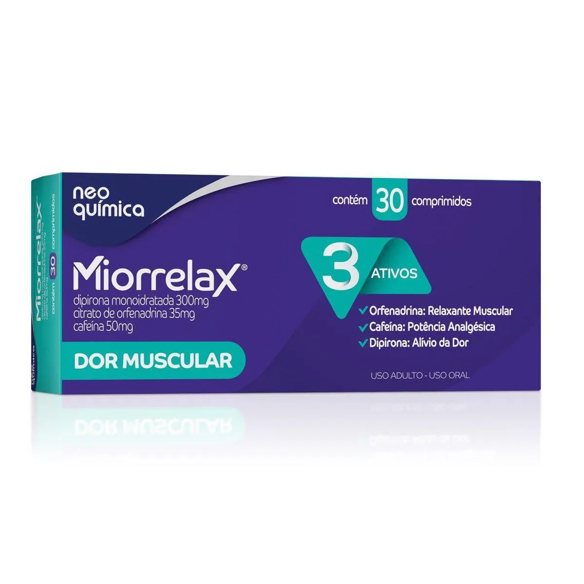 Miorrelax Dipirona Monoidratada 300mg + Citrato de Orfenadrina 35mg + Cafeína 50mg 30 comprimidos