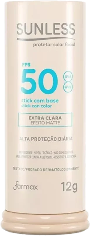 PROTETOR SOLAR FACIAL SUNLESS 012G F50 STICK COM BASE EXTRA CLARA
