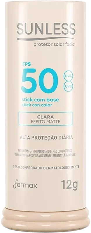 PROTETOR SOLAR FACIAL SUNLESS 012G F50 STICK COM BASE CLARA
