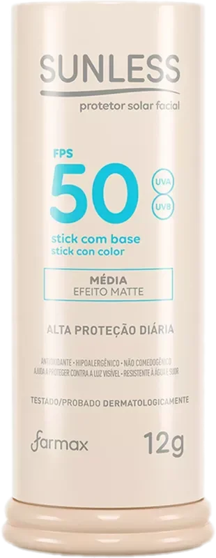 PROTETOR SOLAR FACIAL SUNLESS 012G F50 STICK COM BASE MÉDIA