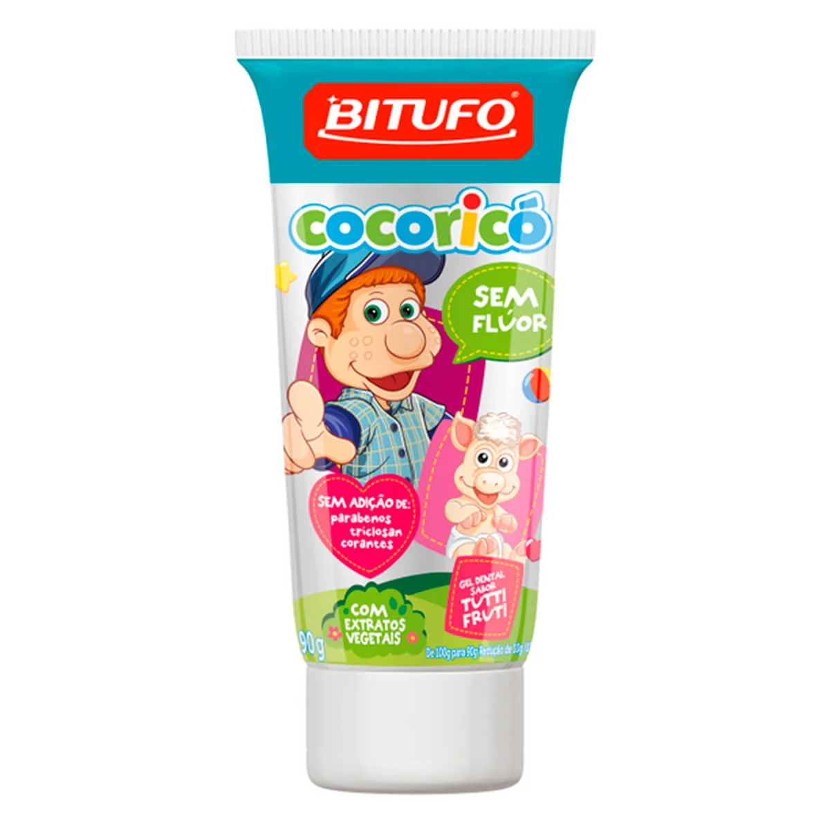 Gel Dental Bitufo Cocoricó Sabor Tutti Frutti Sem Flúor 90g