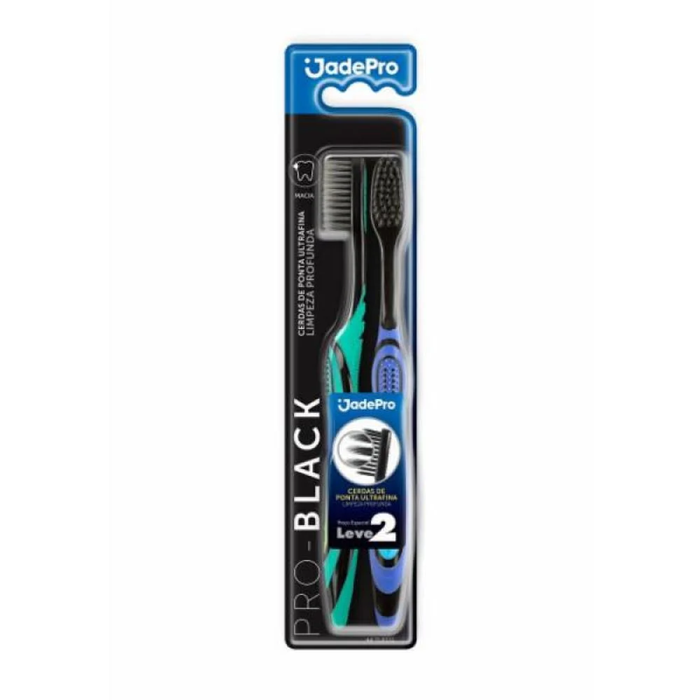 Escova Dental JadePro Pro-Black Macia com 2 Unidades