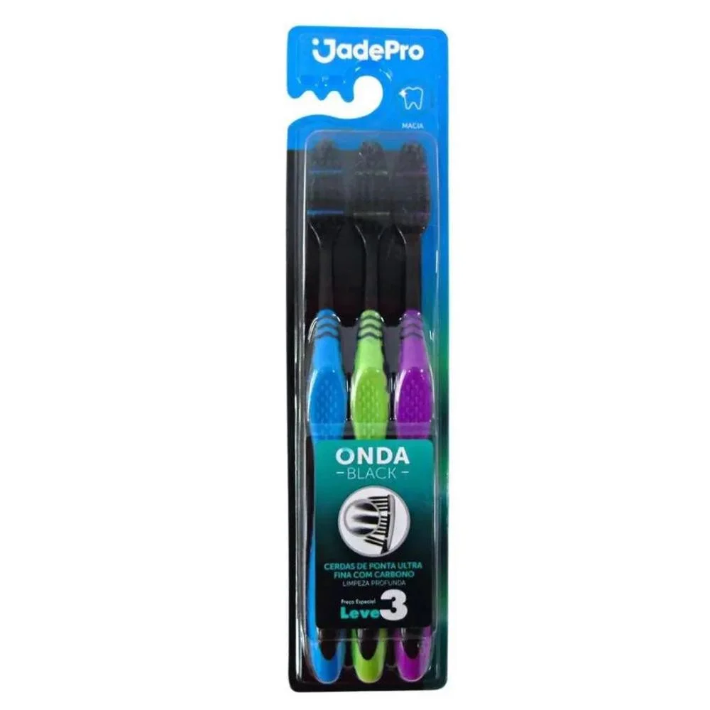 Escova de Dente Jadepro Onda Black Ultra Fina com 3 Unidades