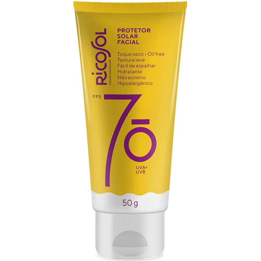 Protetor Solar Facial Vegano Toque Seco Oil-Free FPS 70 Ricosol 50g