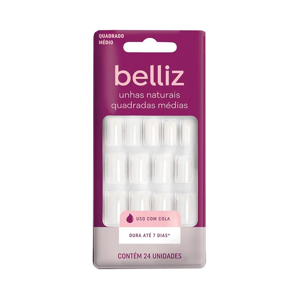 Unhas Postiças Quadrada Média Belliz com 24 Unidades