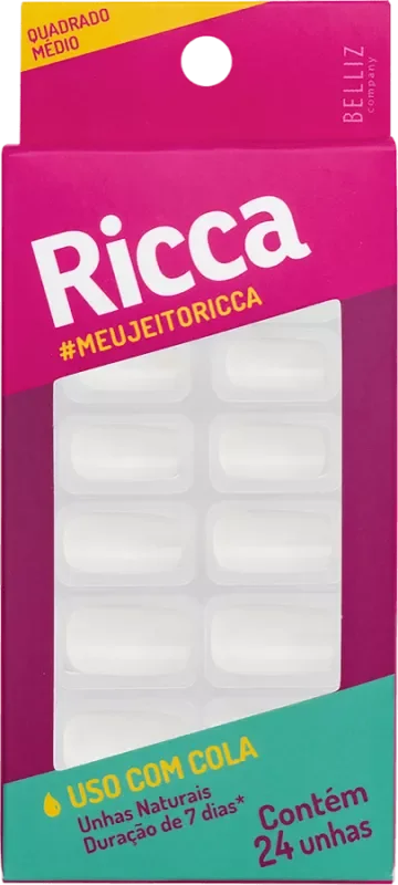UNHAS POSTIÇAS RICCA 24UN QUADRADO MÉDIO NATURAL