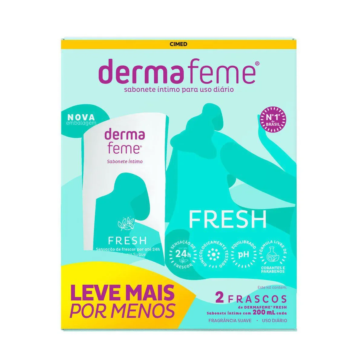 Kit Sabonete Íntimo Líquido Dermafeme Fresh com 2 unidades de 200ml cada
