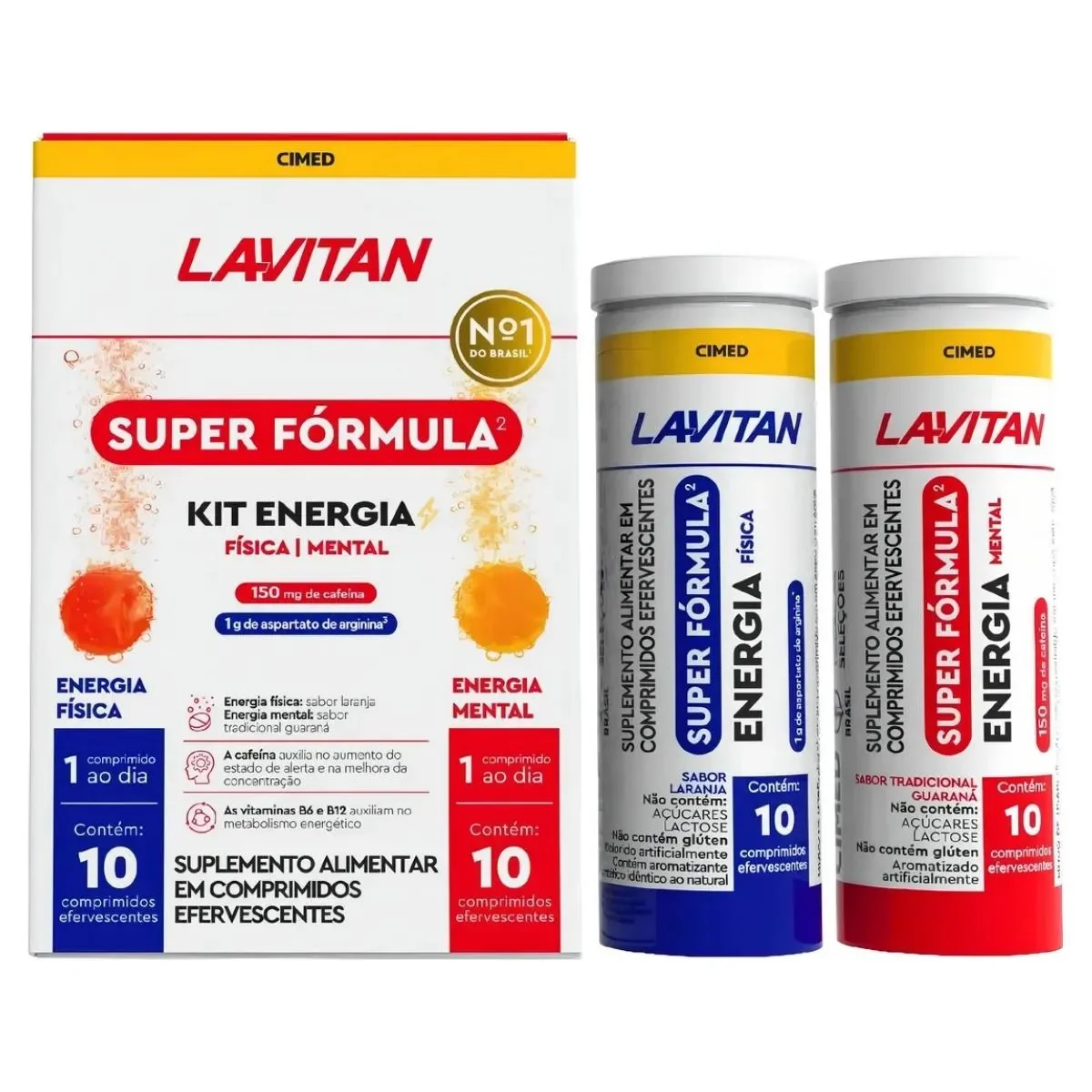 Kit Polivitamínico Lavitan Efervescente Energia Física e Mental 20 Comprimidos