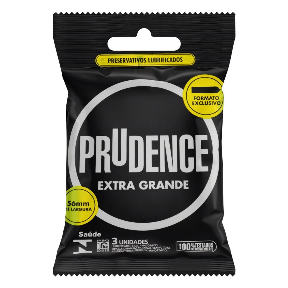 Preservativo Masculino Lubrificado Prudence Extra Grande com 3 Unidades