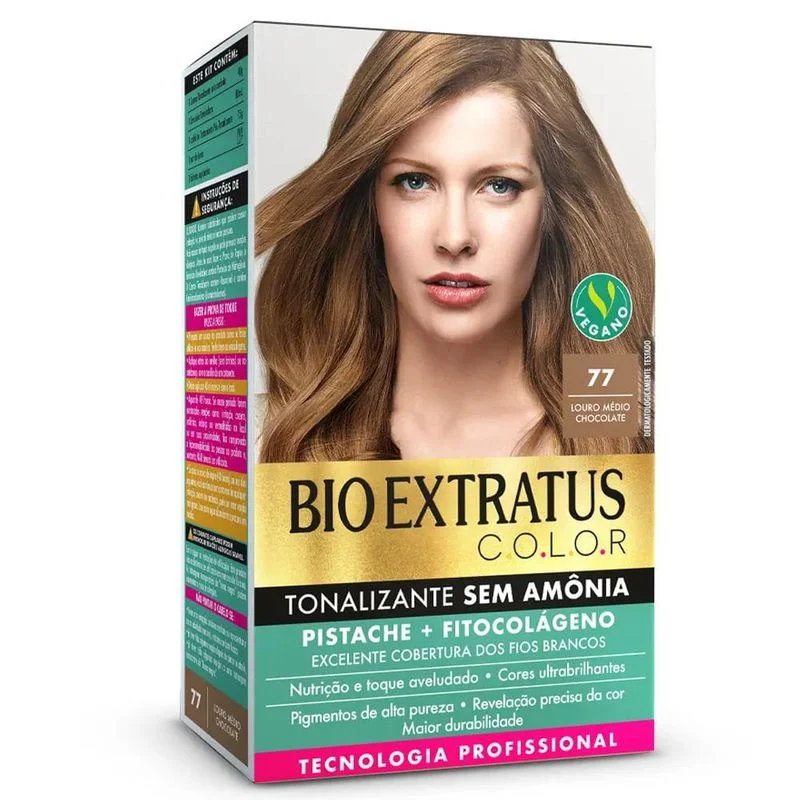 Tonalizante Sem Amônia Bio Extratus Color Louro Médio Chocolate 77 com 1 Unidade