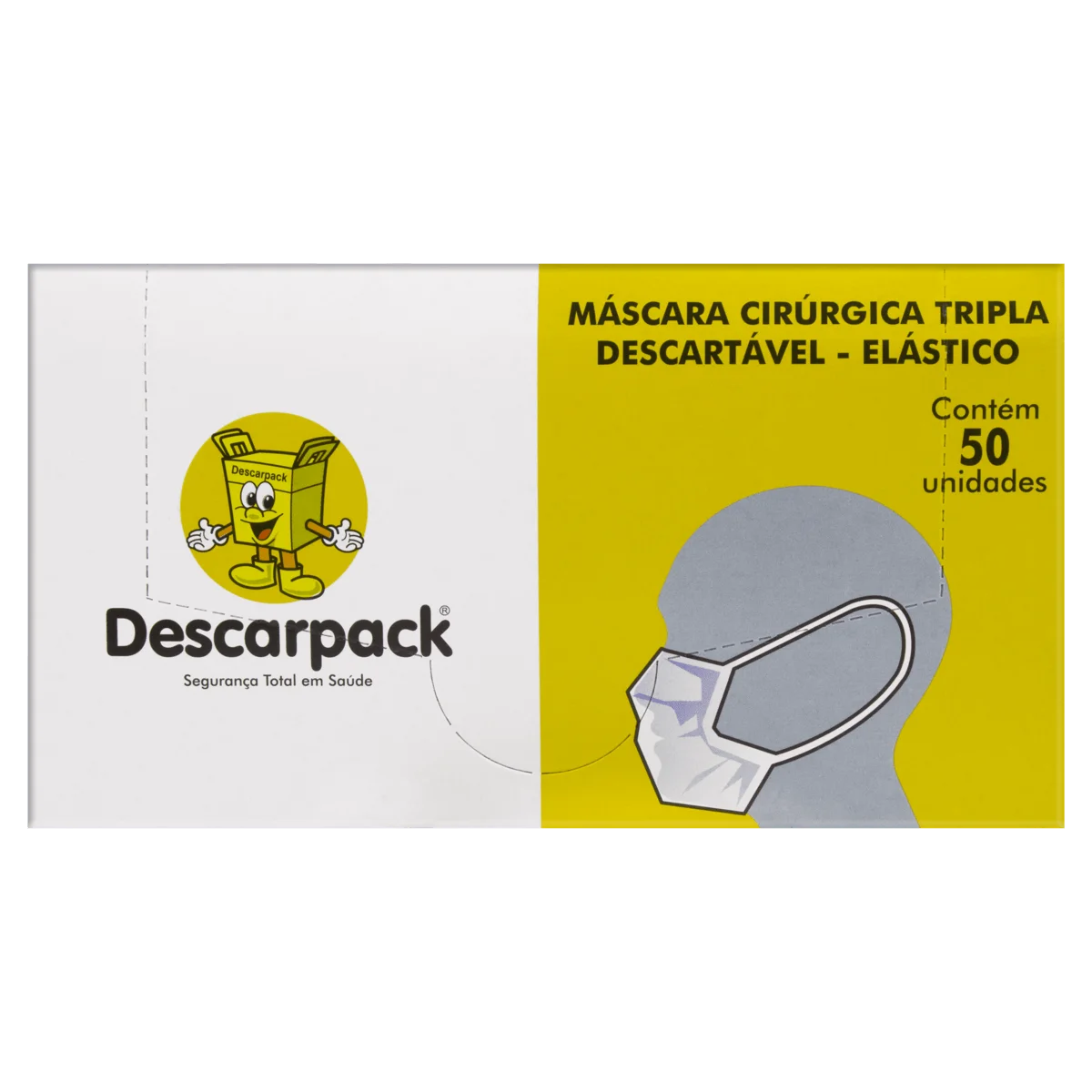 Máscara Cirúrgica Descartável Branca Descarpack Caixa com 50 Unidades