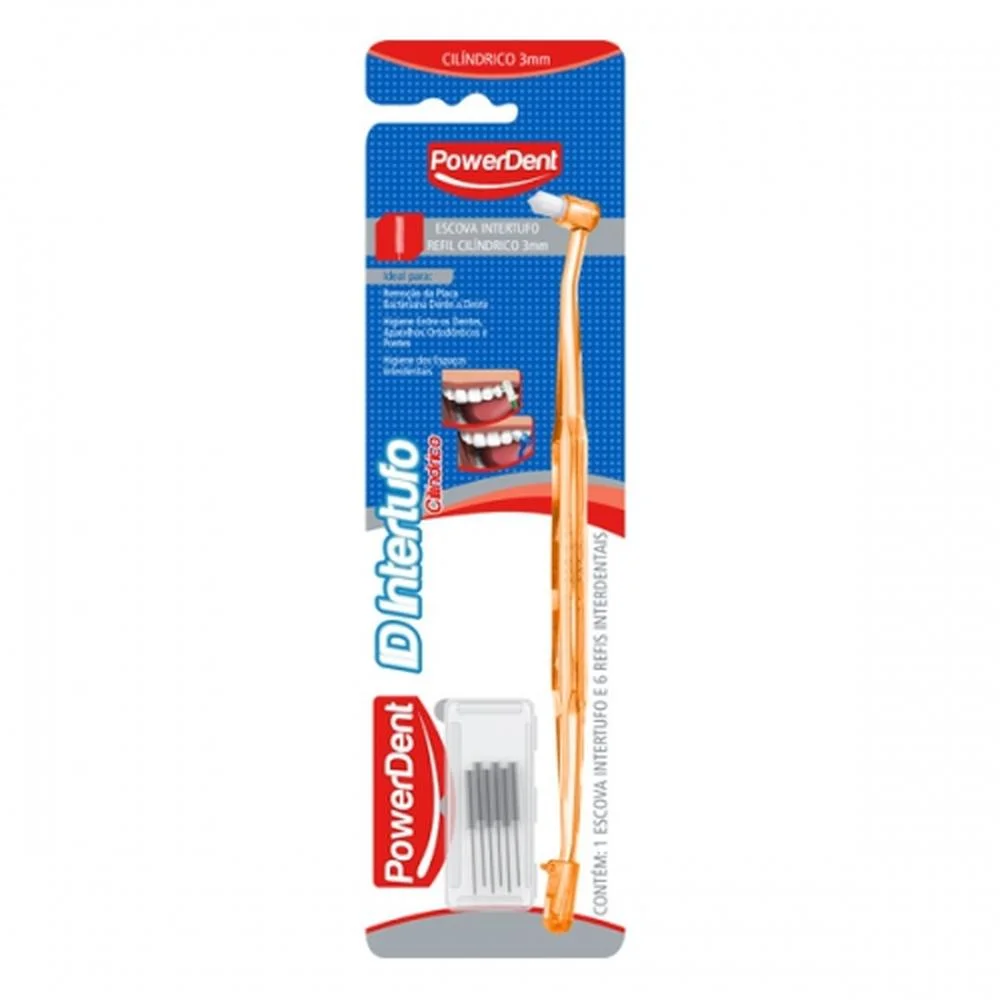 Escova Intertufo Cilíndrica 3mm PowerDent com 1 Unidade + 6 Refis