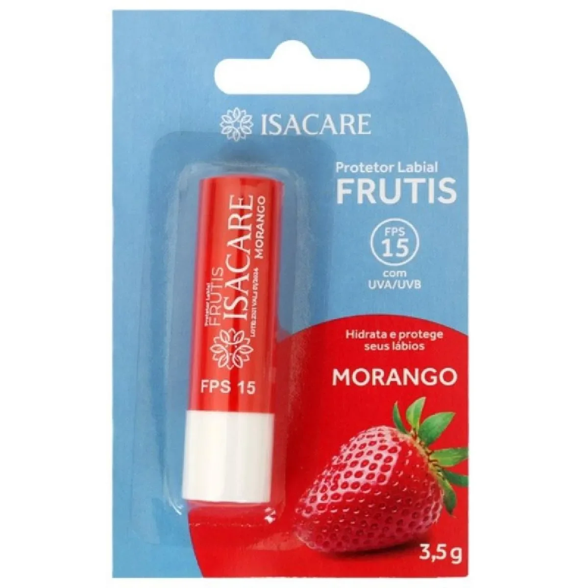 Protetor labial morango fps 15 com cor frutis isacare 3,5g