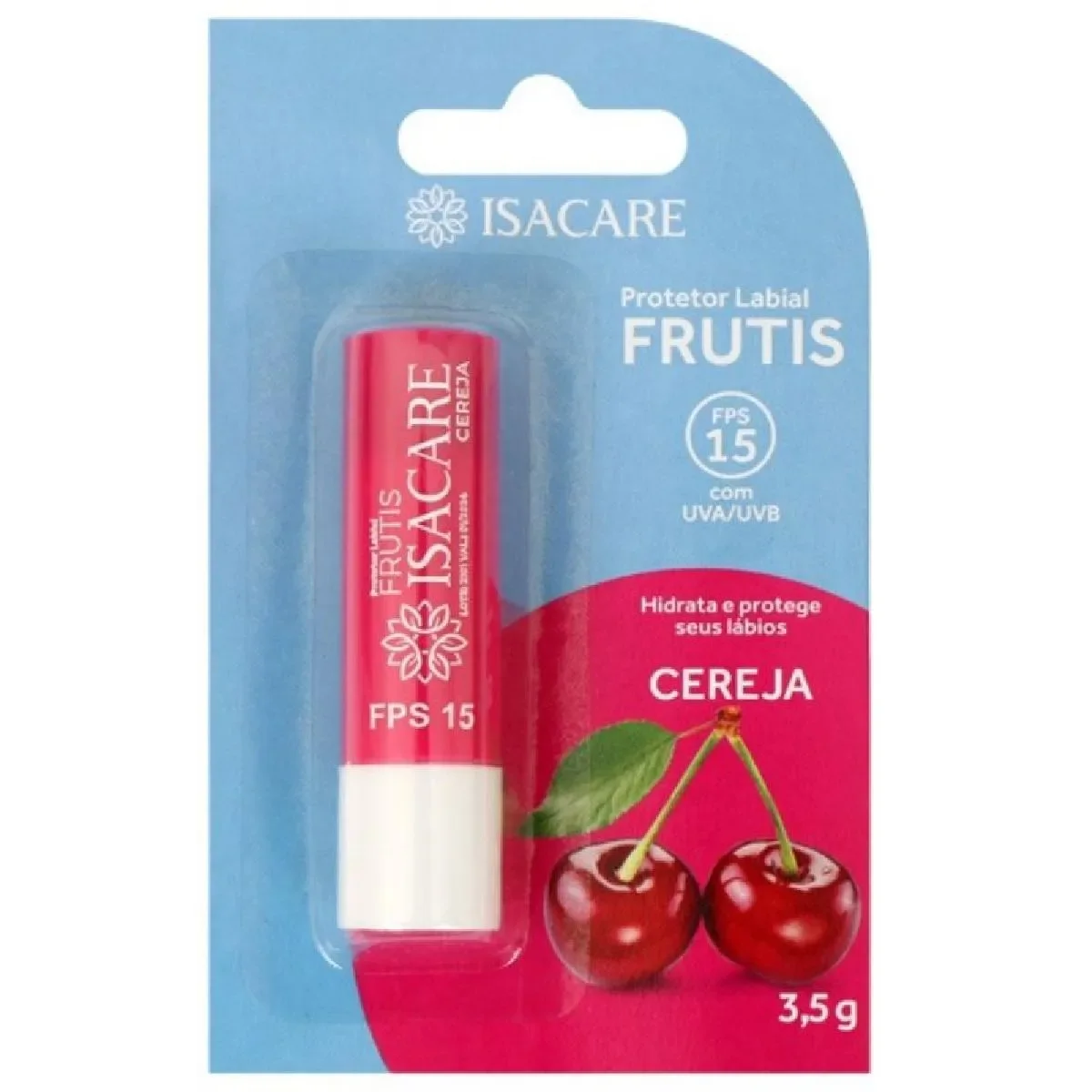 Protetor labial cereja fps 15 com cor frutis isacare 3,5g