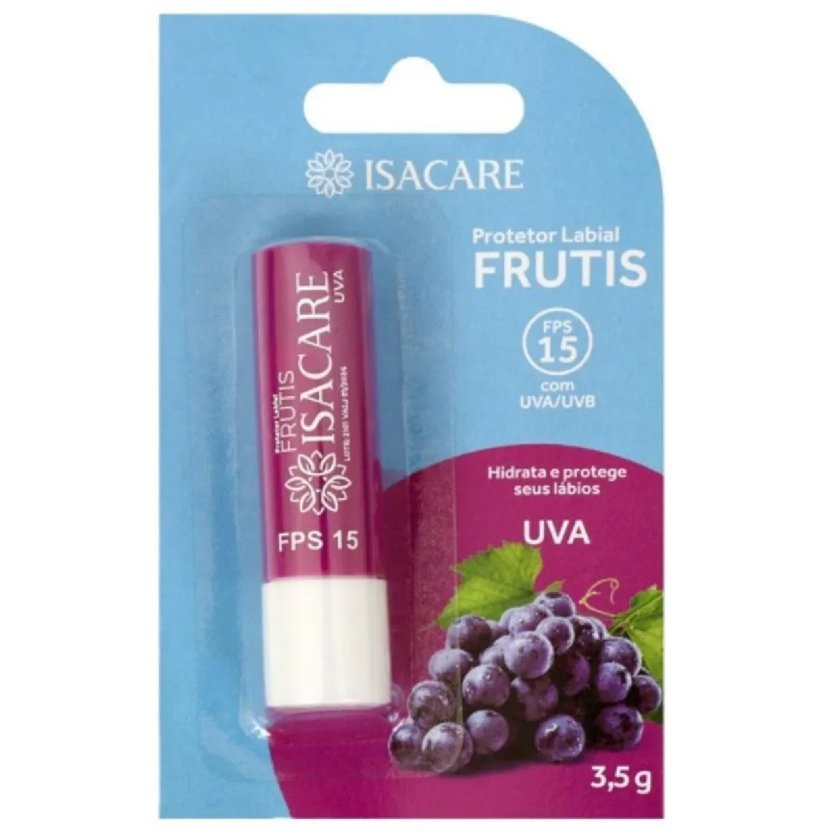 Protetor labial uva fps 15 com cor frutis isacare 3,5g