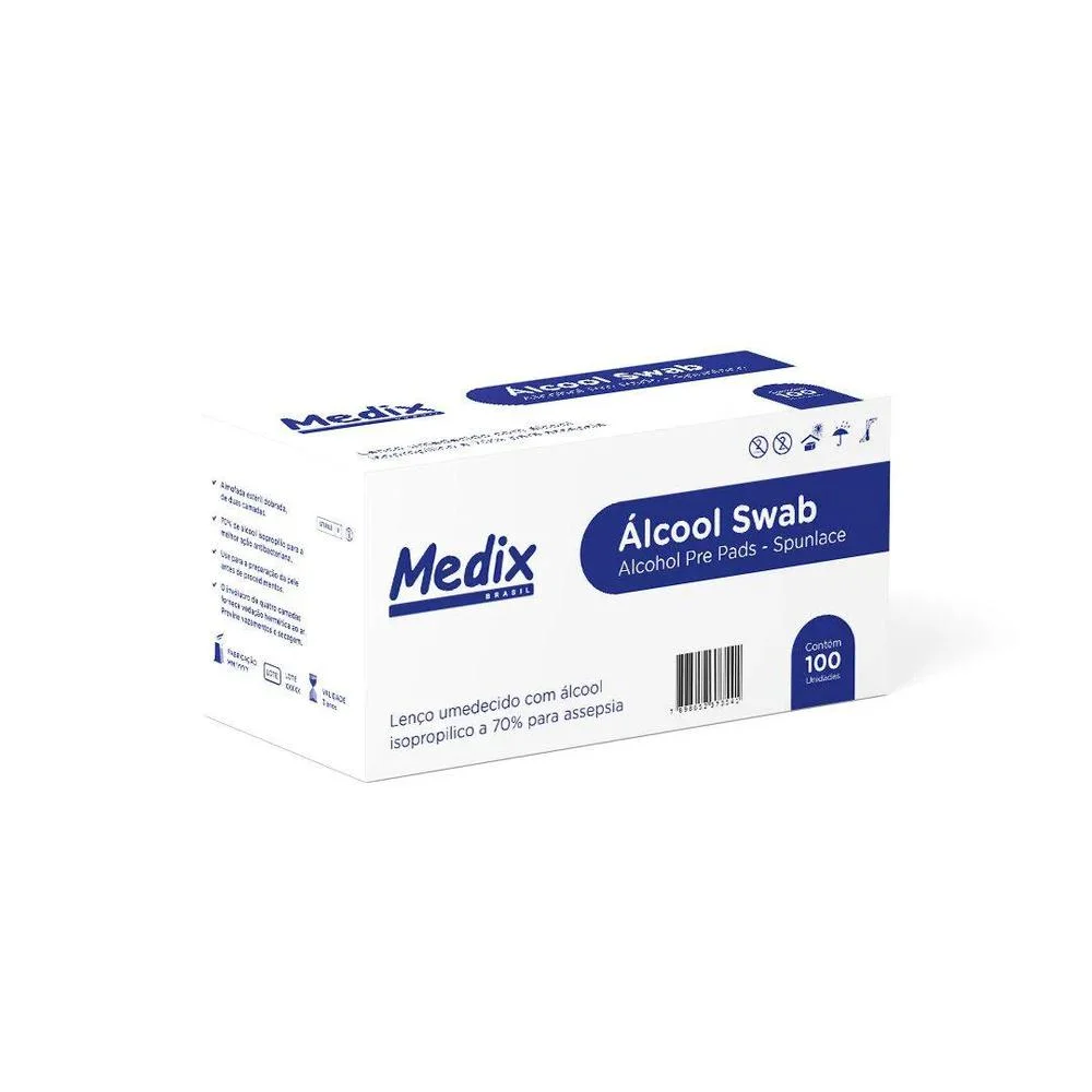 Álcool Swab Medix com 100 Unidades
