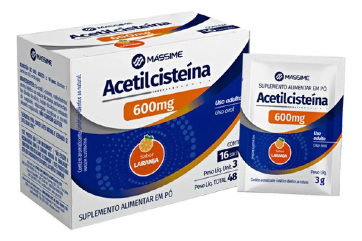 Acetilcisteína 600mg - 16 Sachês - Mássime Sabor Laranja