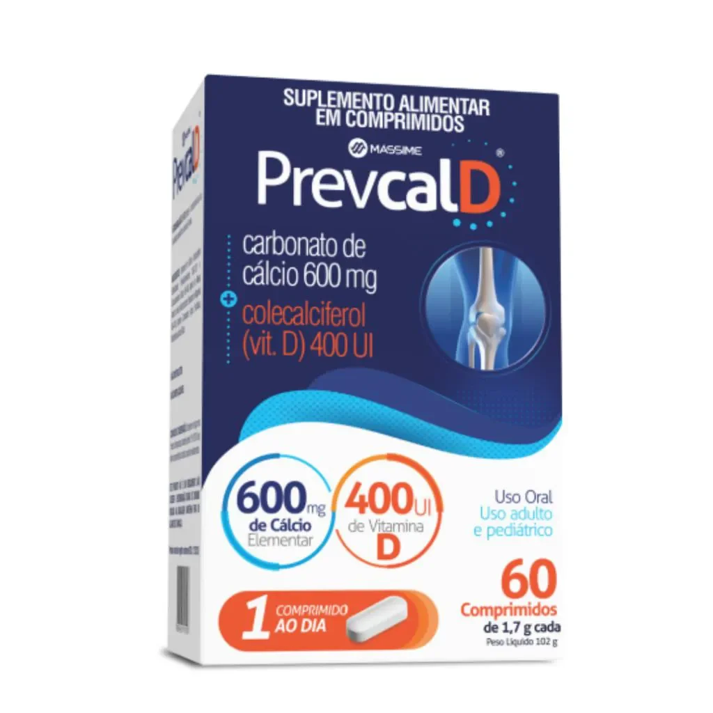 Prevcal D - 600mg Cálcio + 400ui Vit D3 - 60 comprimidos - Mássime