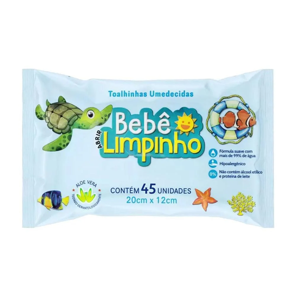 Toalhas Umedecidas Bebe Limpinho com 40 Unidades