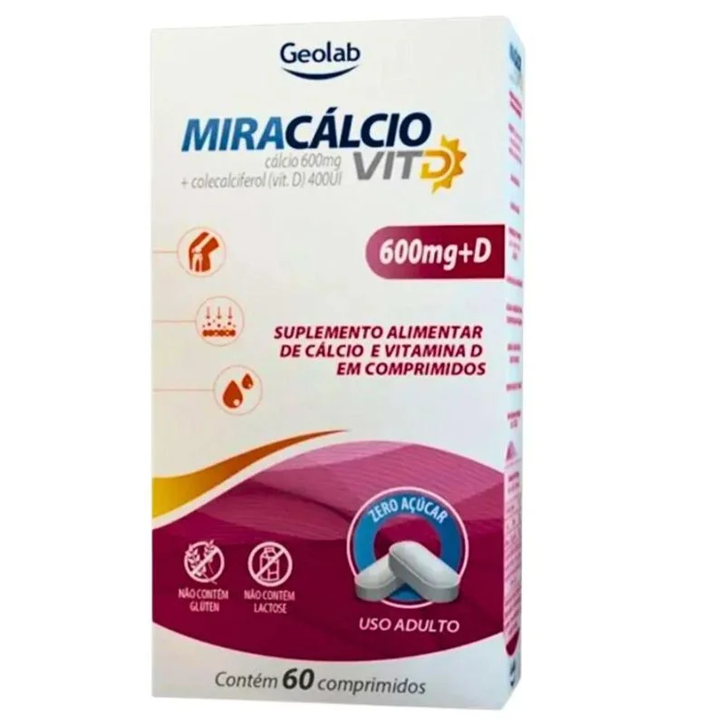 Miracalcio 600mg + 400UI com 60 Comprimidos