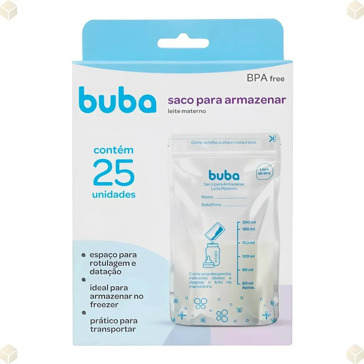 Buba Saco para Armazenar Leite Materno 25 Unidades 200Ml (7899525699232)