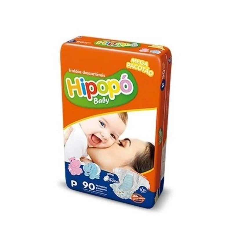 Fraldas Descatáveis Hipopó Baby Mega P com 90 Unidades