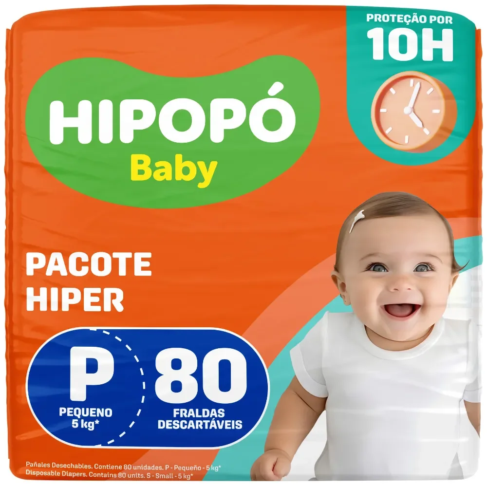 Fralda Hipopó Baby Tamanho P Pacote Hiper 80 Unidades Descartáveis