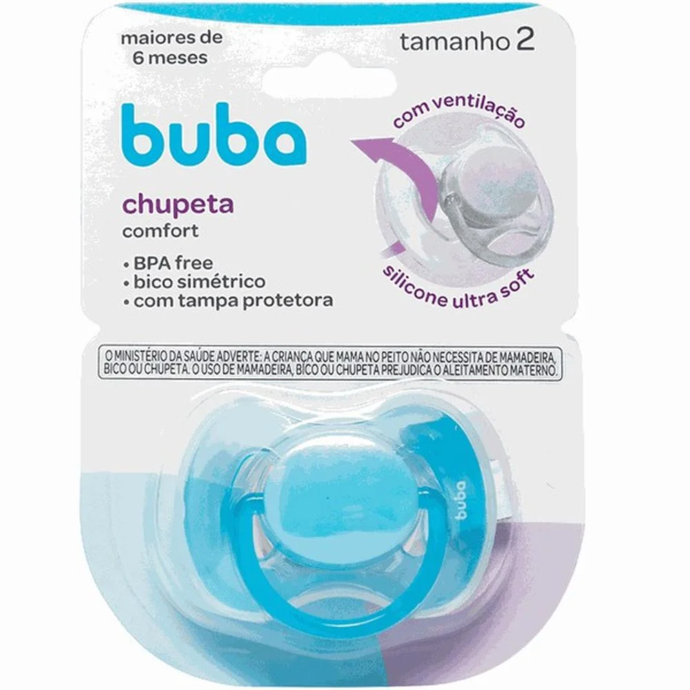 Chupeta Comfort Buba Baby T2 Lisa Cor Azul com 1 Unidade