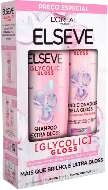 SHAMPOO ELSEVE 375ML GLYCOLIC GLOSS+CONDICIONADOR 170ML GLYCOLIC GLOSS