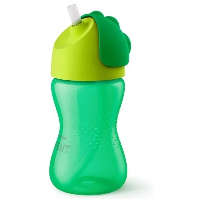Copo com Canudo 300ml Curvado Dinossauro Verde Phlips Avent Scf798/01